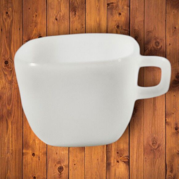 Vintage Glasbake Milk Glass Mugs Lot of 2 White & Yellow Block Handle Square Mug - Picture 6 of 10